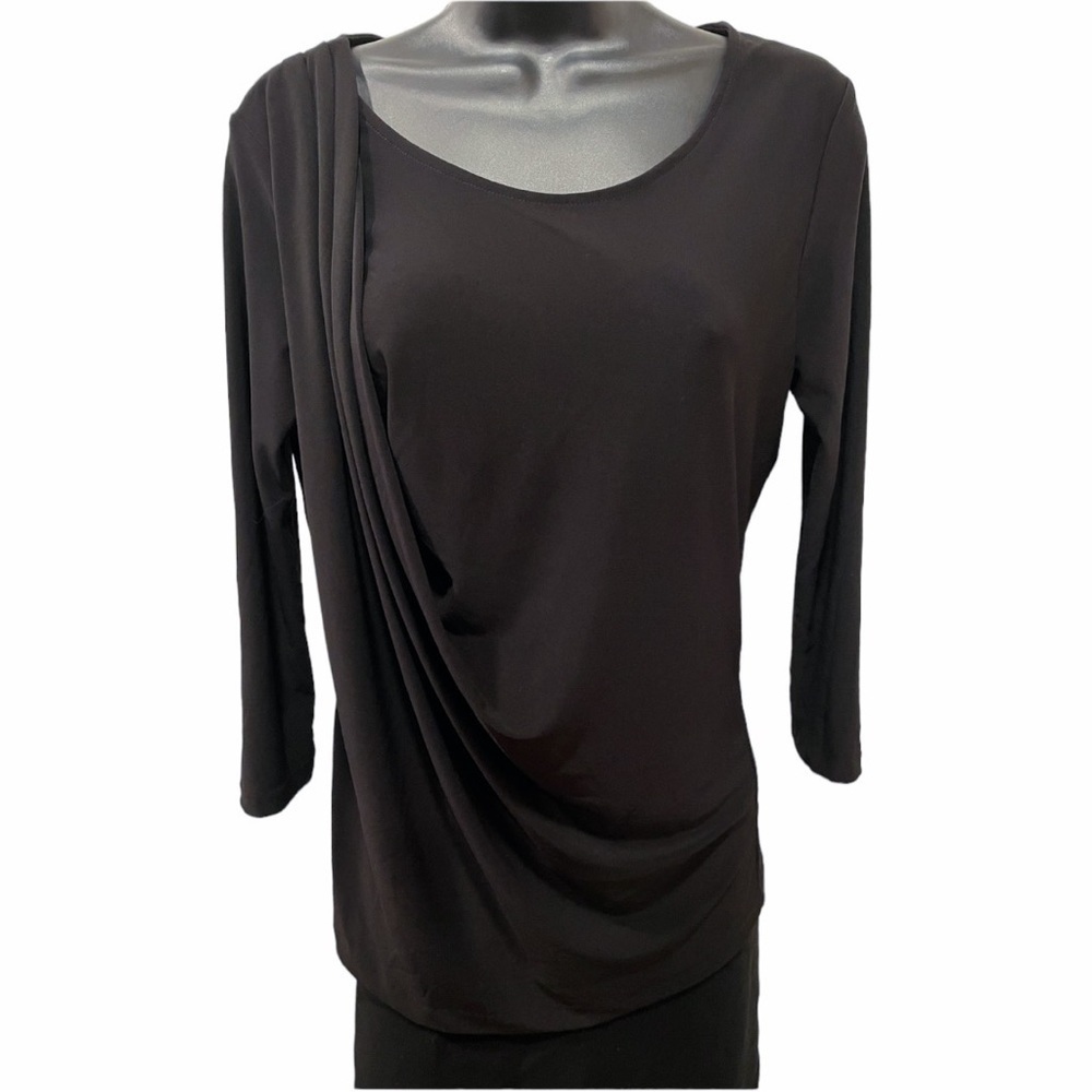 Vince Camuto Shoulder Drape Top Women’s Black 3/4 Length Sleeve Scoop Neck Small
